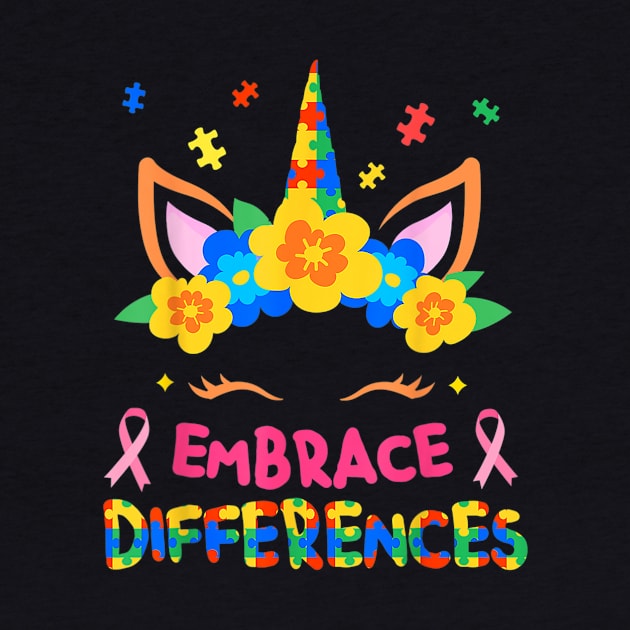 Embrace Differences Unicorn Face Autism Awareness by hony.white